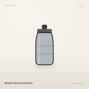 Botella Térmica Vertiente en color Acero, vista frontal