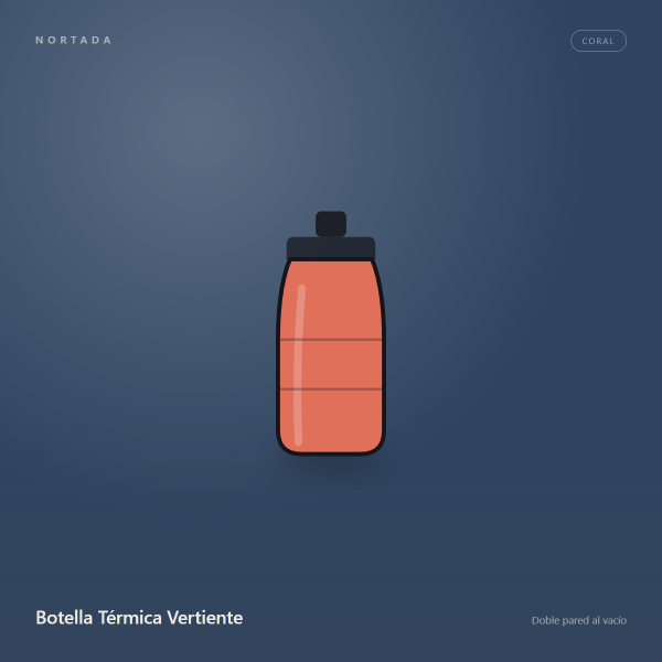 Botella Térmica Vertiente en color Coral, sobre fondo oscuro