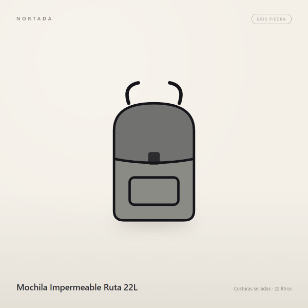 Mochila Impermeable Ruta 22L en color Gris Piedra, vista frontal