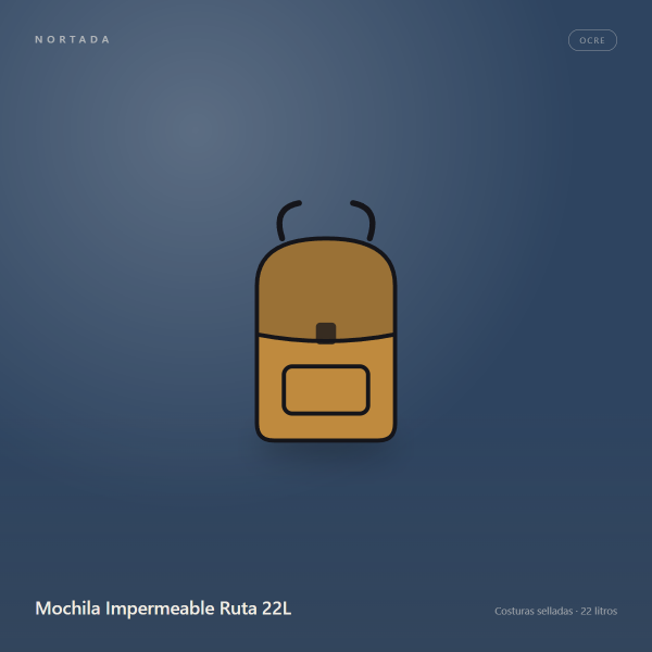 Mochila Impermeable Ruta 22L en color Ocre, sobre fondo oscuro