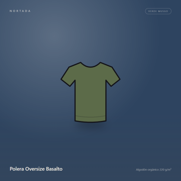 Polera Oversize Basalto en color Verde Musgo, sobre fondo oscuro